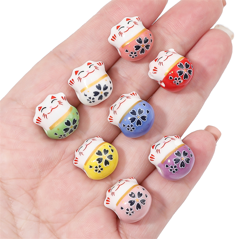 Túi Hạt Gốm Hình Mèo May Mắn 13X14mm Dùng Làm Trang Sức DIY