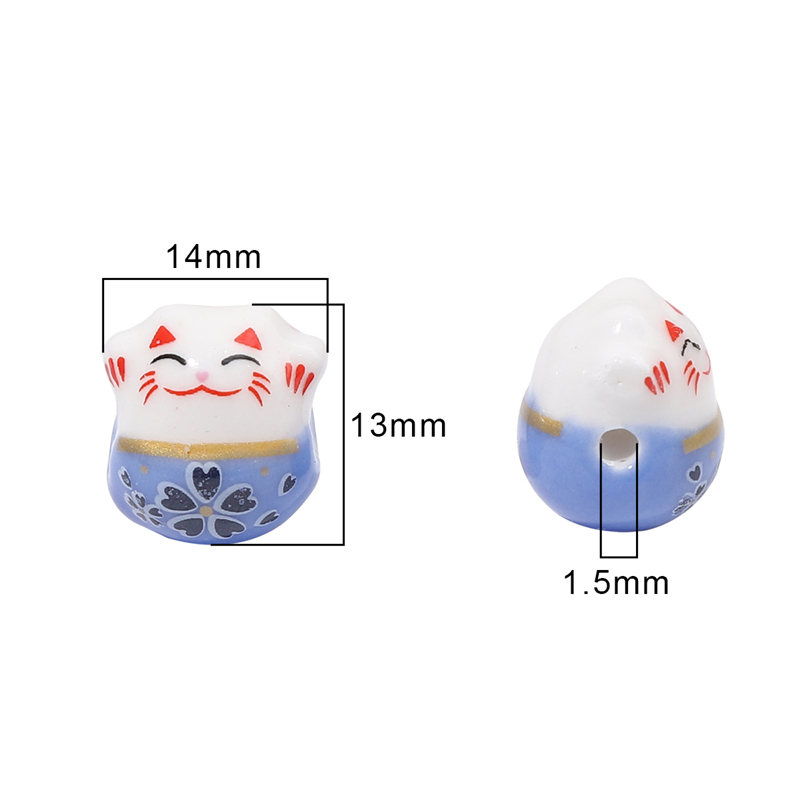 Túi Hạt Gốm Hình Mèo May Mắn 13X14mm Dùng Làm Trang Sức DIY