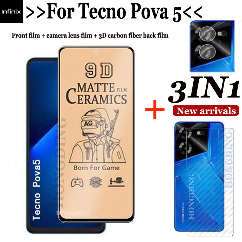 Phim gốm cho tecno pova 5 matte anti-bluelight / clear / matte soft ceramic protection film + carbon fibre backing + camera lens