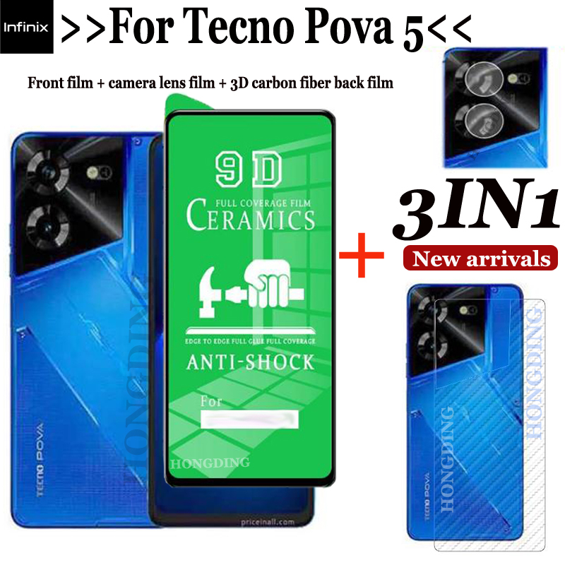 Phim gốm cho tecno pova 5 matte anti-bluelight / clear / matte soft ceramic protection film + carbon fibre backing + camera lens