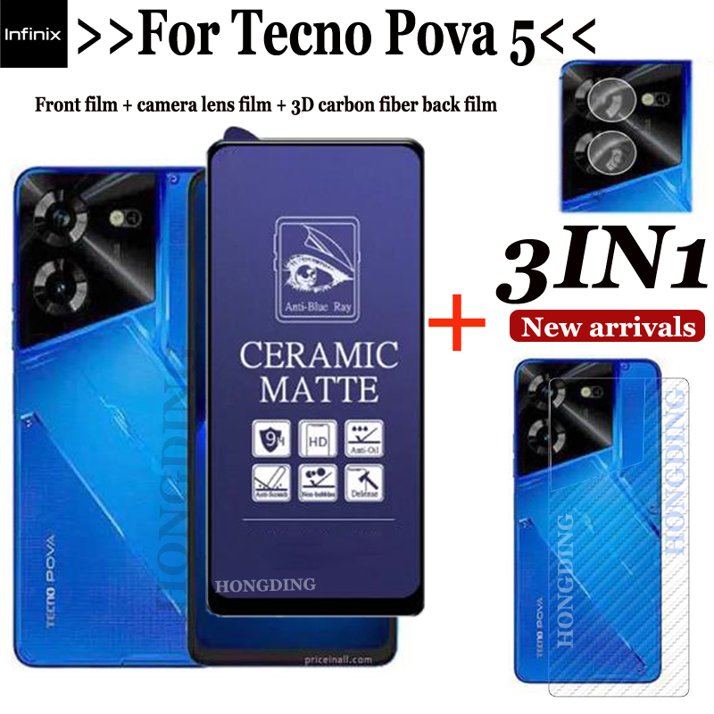 Phim gốm cho tecno pova 5 matte anti-bluelight / clear / matte soft ceramic protection film + carbon fibre backing + camera lens