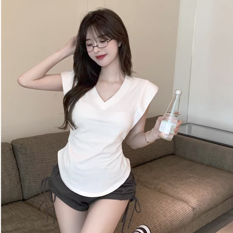 Áo Thun Tay Bay Cổ Chữ V Màu Sắc Đơn Giản Dành Cho Nữ