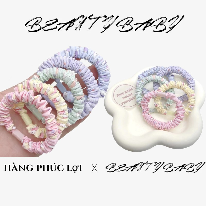 Đẹp gấu con in vòng tròn ruột nhỏ tự làm màu kẹo dễ thương đàn hồi cao dây buộc đầu đuôi ngựa chất liệu thủ công mũ đơn giản