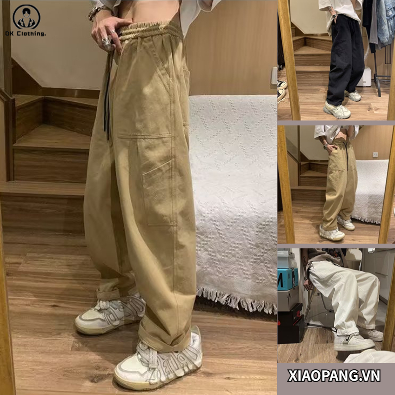 Quần Dài Ống Rộng Trơn Màu Thời Trang Hàn Quốc Dành Cho Nam Và Nữ quần hiphop jean ống rộng quần vintage cargo pants