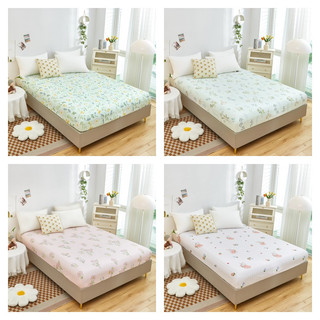 1 pc cadar 100% cotton bedsheet ins style green plant print fitted sheet pillowcase single queen king size
