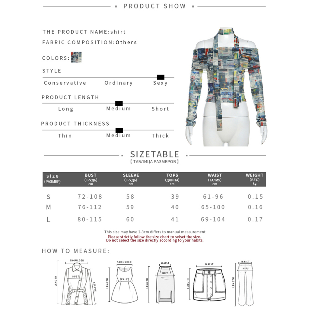 Klalien Áo Croptop Tay Dài Hở Vai Dáng Ôm In Họa Tiết Nhiều Màu Sắc Thời Trang Mùa Thu 2023 Dành Cho Bạn Nữ
