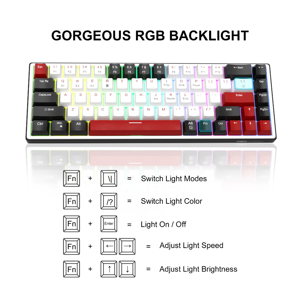Bàn phím cơ gaming Không dây MageGee Sky68 Bluetooth Blue/Red/Brown Switch 68 phím, có đèn LED, hot-swappable cho máy tính/laptop