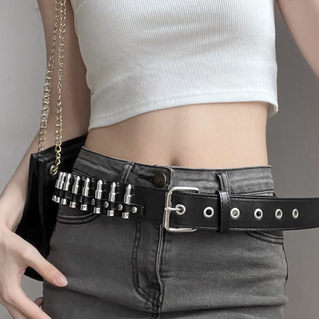 Thắt Lưng Giả Da Đính Đinh Tán Phong Cách Hip Hop Màu Đen Cá Tính Cho Nam Và Nữ