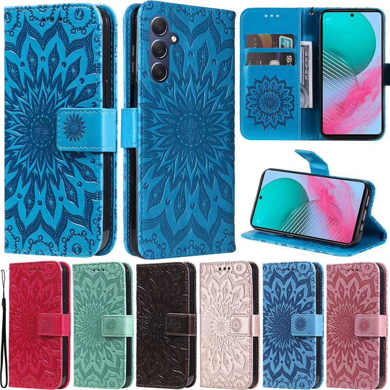 Vỏ sang trọng cho Samsung Galaxy M54 5G A24 4G A54 5G A34 5G A14 5G A04E ví hoa hướng dương da pu mềm bao da lật