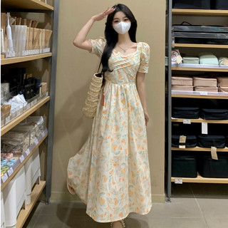 Elegant Fashion Puff Sleeve Floral Dress With Long Puff Sleeves For Women