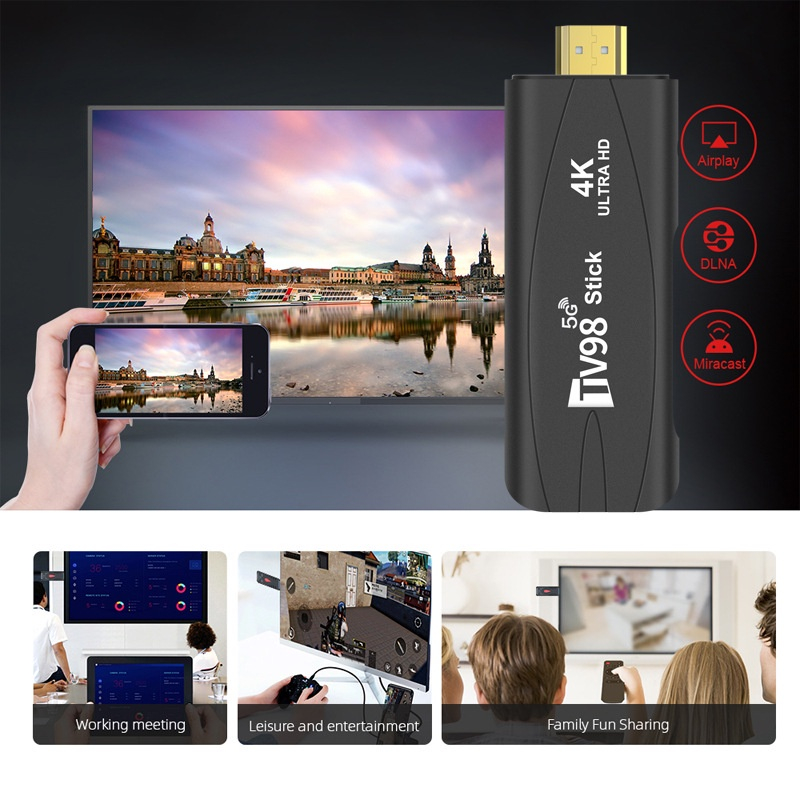 Smart tv stick tv98 4k android tv dual 2.4g 5g wifi android 12.1 rockchip 3228a 8gb / 128gb 4k hd 3d smart android 12 x96 q3 tv stick