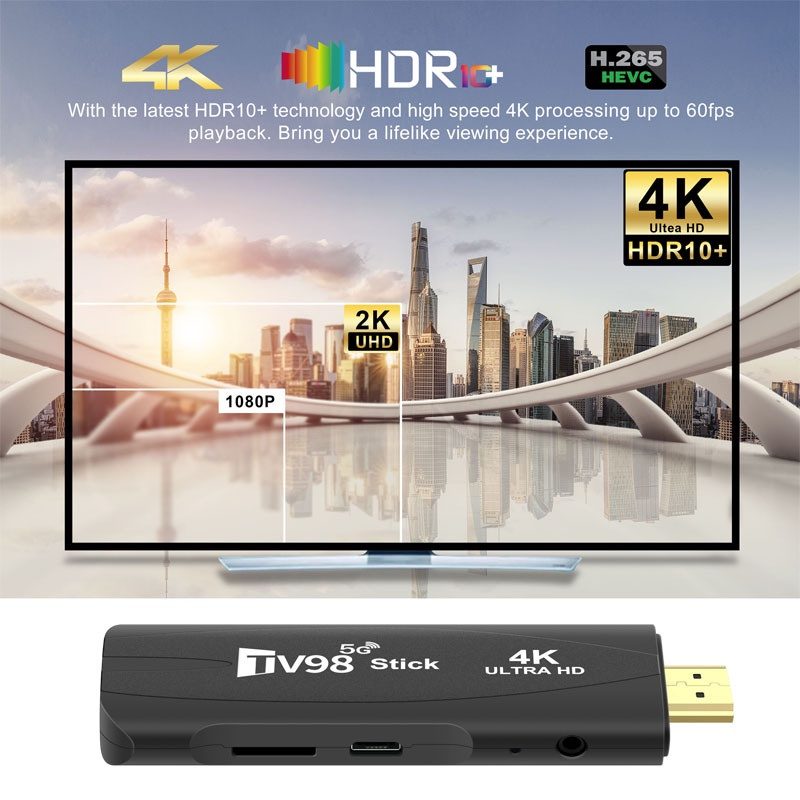 Smart tv stick tv98 4k android tv dual 2.4g 5g wifi android 12.1 rockchip 3228a 8gb / 128gb 4k hd 3d smart android 12 x96 q3 tv stick