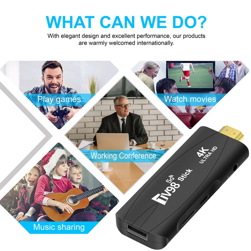 Smart tv stick tv98 4k android tv dual 2.4g 5g wifi android 12.1 rockchip 3228a 8gb / 128gb 4k hd 3d smart android 12 x96 q3 tv stick