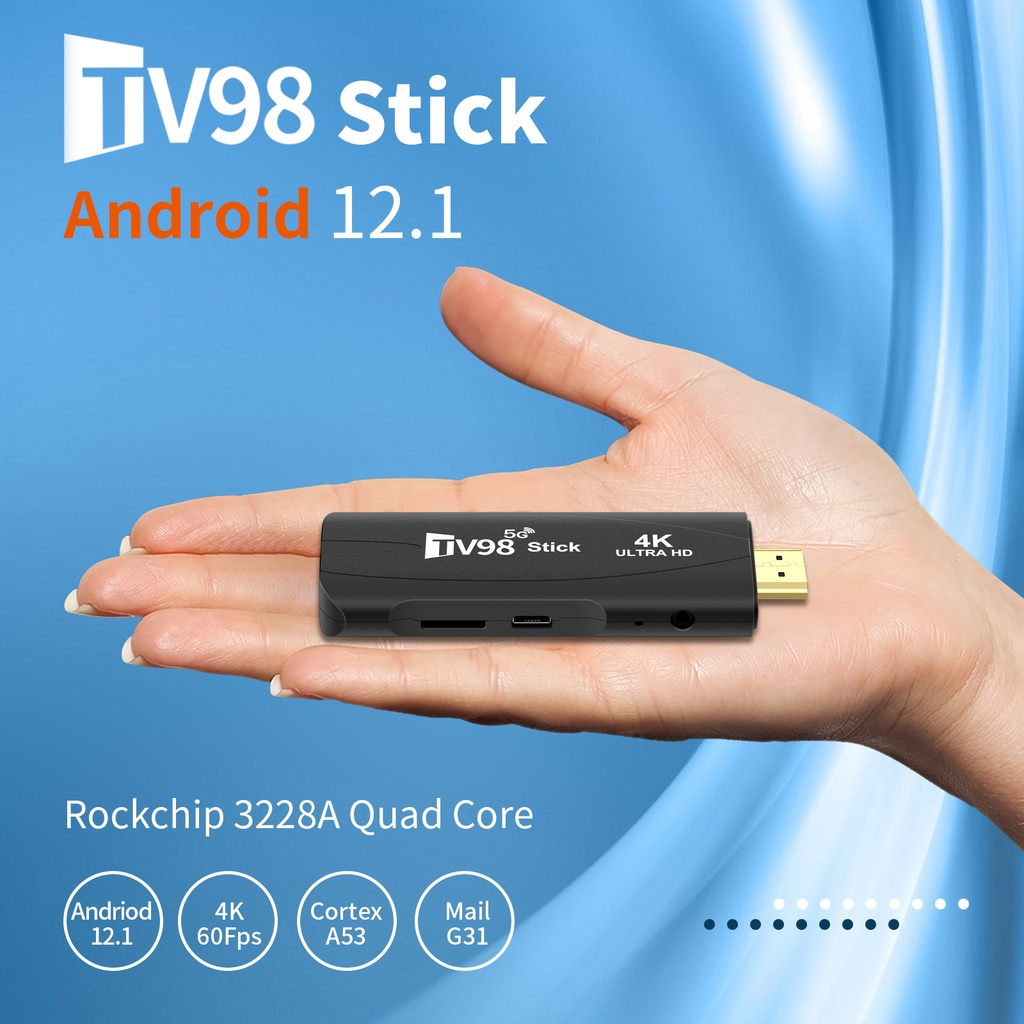 Smart tv stick tv98 4k android tv dual 2.4g 5g wifi android 12.1 rockchip 3228a 8gb / 128gb 4k hd 3d smart android 12 x96 q3 tv stick