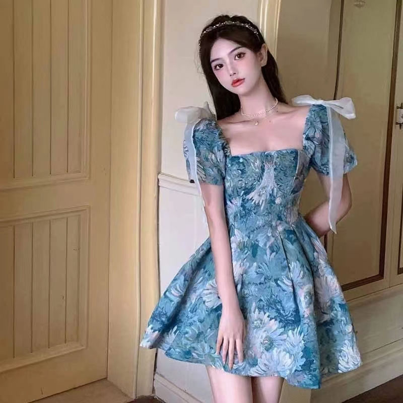 Đầm Công Chúa Mùa Hè Kiểu Tranh Sơn Dầu Sang Trọng Phong Cách Pháp Mới Cho Nữ