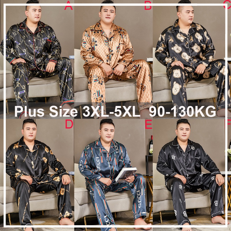 Bộ Đồ Ngủ Bằng Lụa Satin Tay Dài Dáng Rộng Phong Cách Hàn Quốc Thời Trang Cho Nam Size 3XL-5XL luyoo28