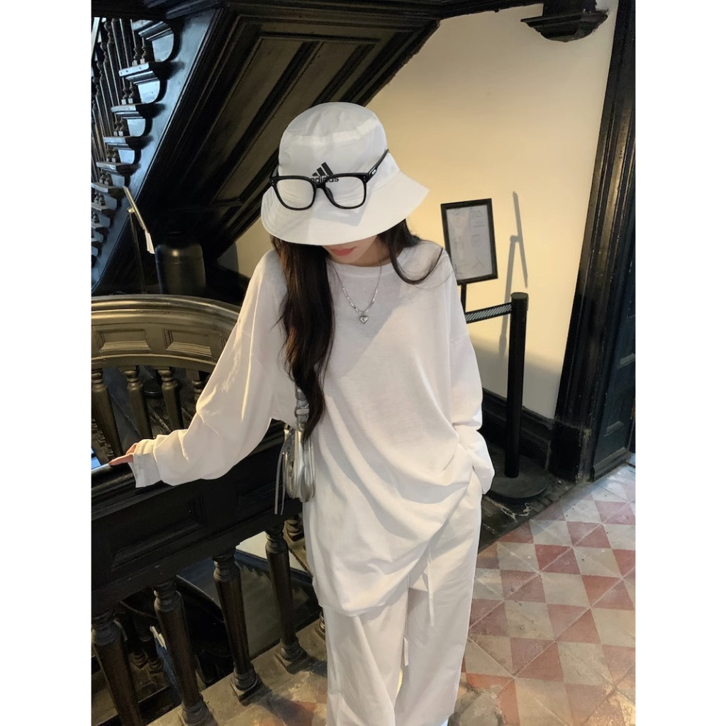 Honypove Set Áo Thun Tay Dài Phối Quần Dài Dáng Rộng Thời Trang Hè Cá Tính Cho Nữ