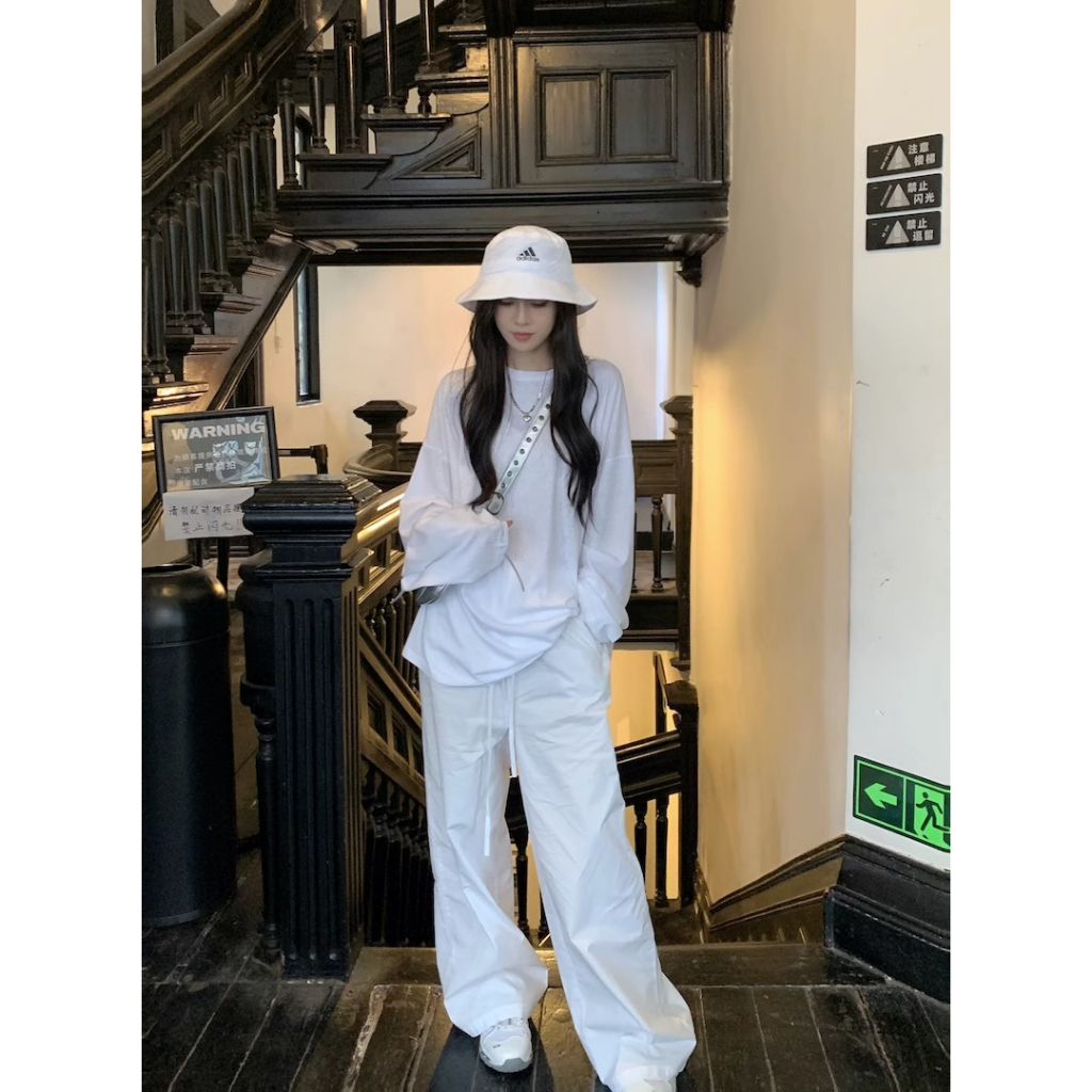 Honypove Set Áo Thun Tay Dài Phối Quần Dài Dáng Rộng Thời Trang Hè Cá Tính Cho Nữ