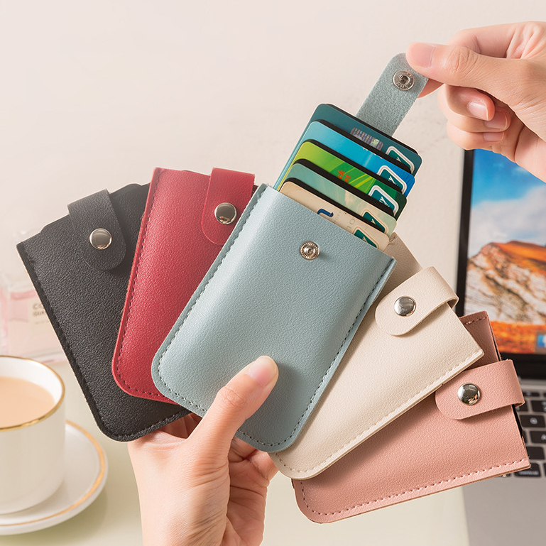 Hộp đựng thẻ kéo-out giấu kín multi-slot pu leather card bag multi-function card holder with buckle
