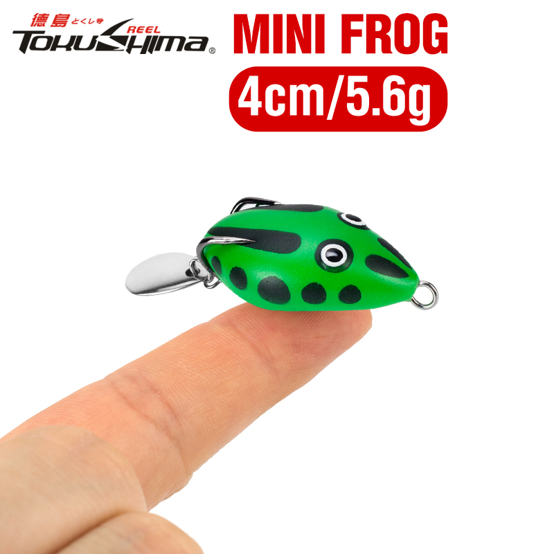 Mồi câu cá TOKUSHIMA hình ếch nhảy nhỏ 5 màu mắt 3D trên mặt nước bằng nhựa với móc đôi sequin 4cm/5.6g dùng câu cá lóc