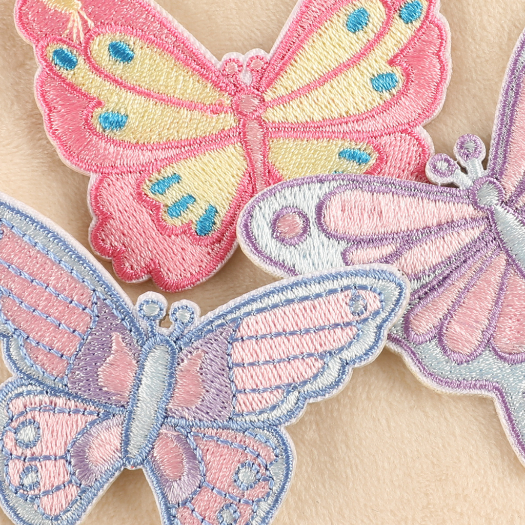 Bản vá bướm tự dính cho quần áo thêu đính quần áo đồ may phù hiệu trang trí dán màu hồng xanh lá cây bướm vàng