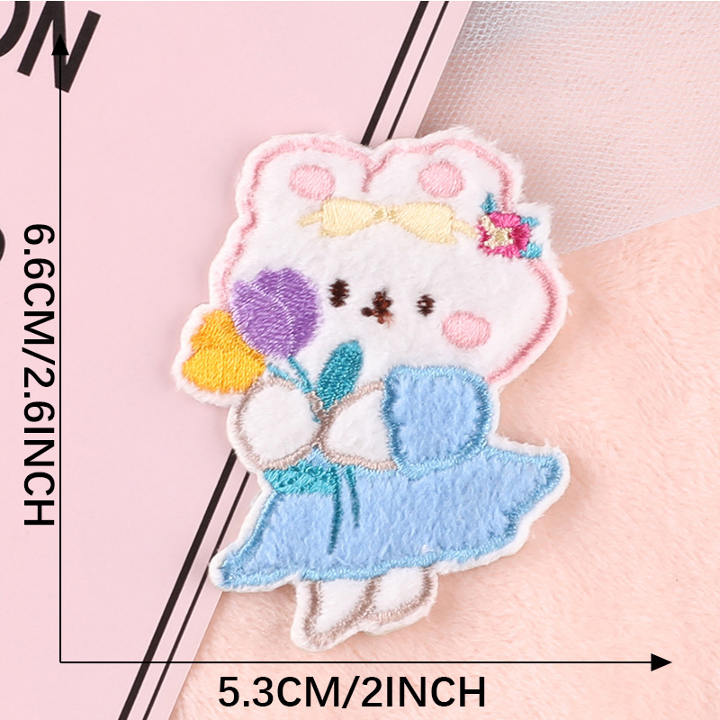 Plush cartoon animal patch bản vá thêu cho quần áo self-adheisve stickers rabbit bears fruits patch trên quần áo phù hiệu diy stripe