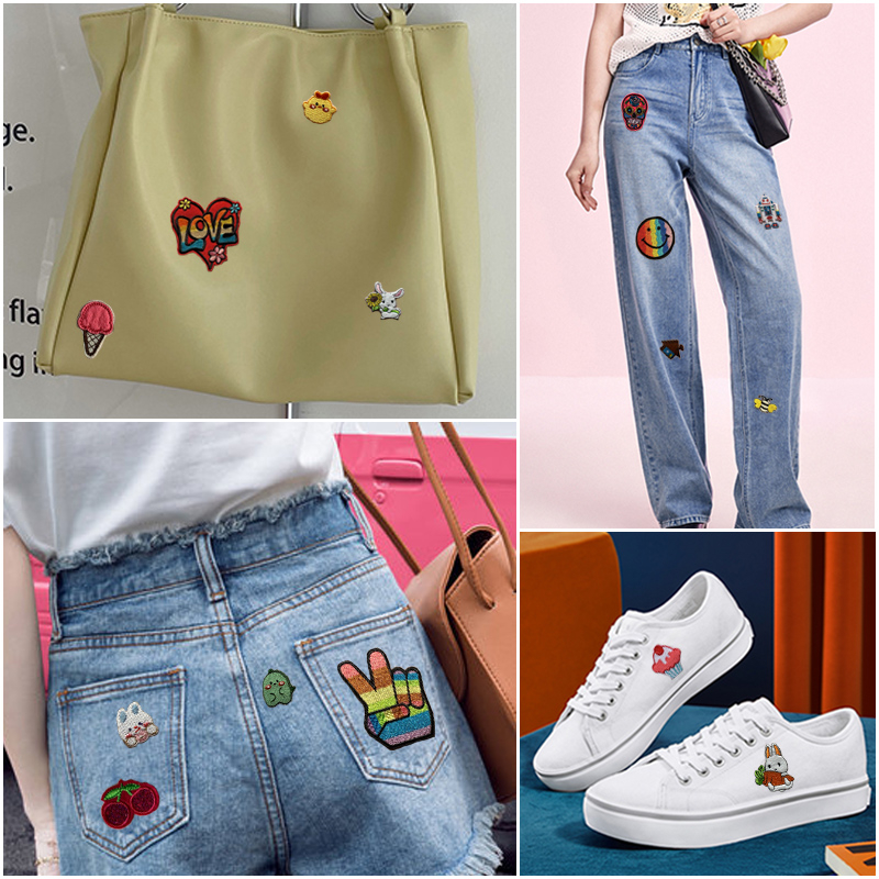 Plush cartoon animal patch bản vá thêu cho quần áo self-adheisve stickers rabbit bears fruits patch trên quần áo phù hiệu diy stripe