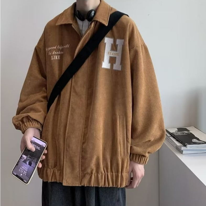 Áo khoác hợp thời trang thêu vải nhung phiên bản hàn quốc mới của áo khoác thời trang rộng thùng thình áo khoác rộng rãi và thoải mái cá nhân hóa unisex