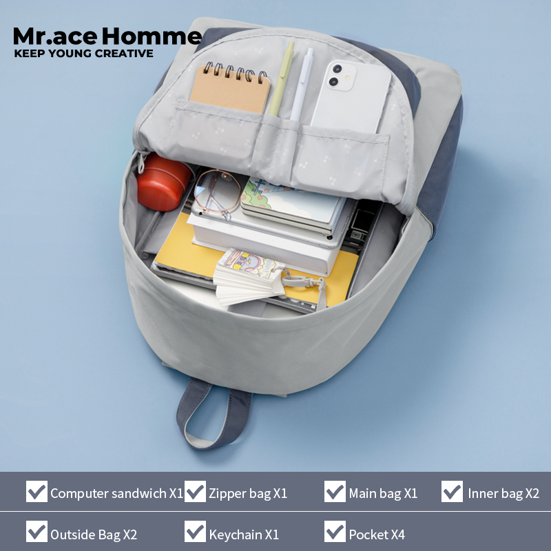 Mr. ace Homme Tro blue series Ba Lô Đi Học Đựng Máy Tính Đơn Giản Mùa Hè Đi Chơi Giải Trí Cho Nam Và Nữ