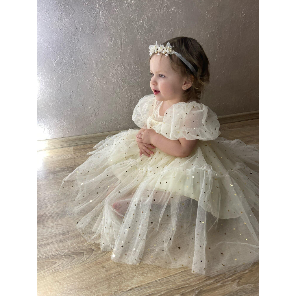 Đầm Xòe Công Chúa Vải Tuyn Đính Hoa Dễ Thương Cho Bé Gái