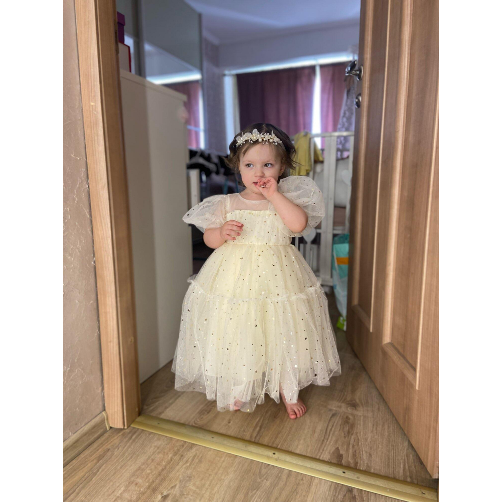 Đầm Xòe Công Chúa Vải Tuyn Đính Hoa Dễ Thương Cho Bé Gái