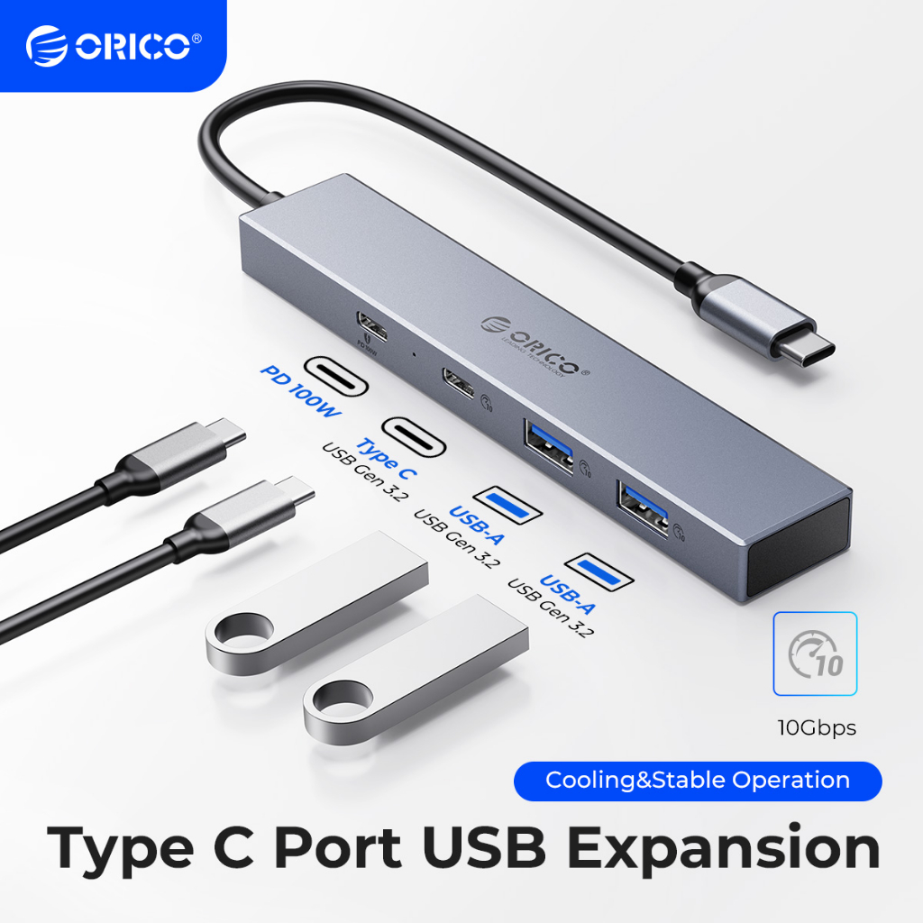 Hub mini ORICO bằng nhôm Type-C 4 trong 1 USB 3.2 10Gbps USB HUB với PD100W TF/SD cổng USB cho USB Laptop (DHY)