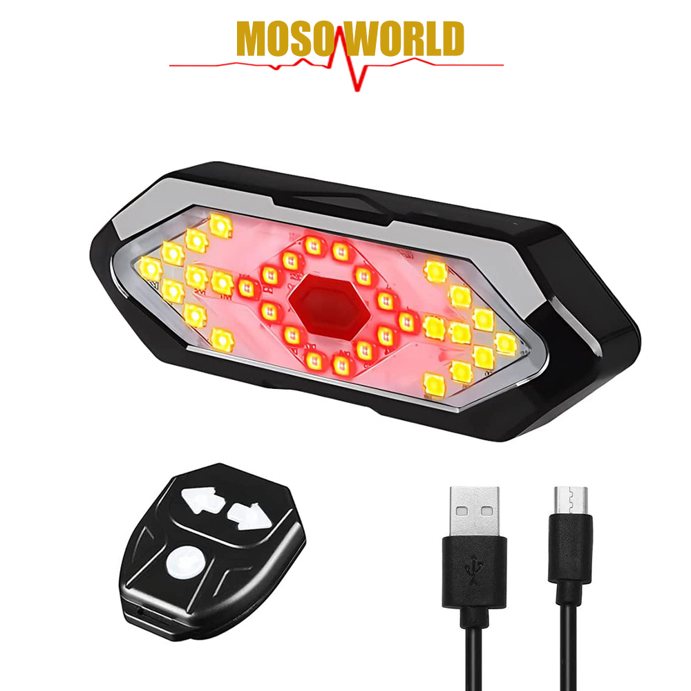 MOSOWORLD Đèn LED Tín Hiệu Gắn Đuôi Xe Đạp 18 LED USB Không Dây Kèm Điều Khiển Từ Xa