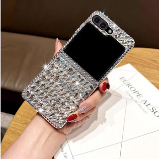 Flip 7 Bling Màu Bạc Kim Cương Dành Cho Samsung Galaxy Z Flip6 Z Flip 5 Z Flip 4 Z Flip 3 Vỏ Lấp Lánh Kim Cương Giả Sang Trọng Bìa Cứng