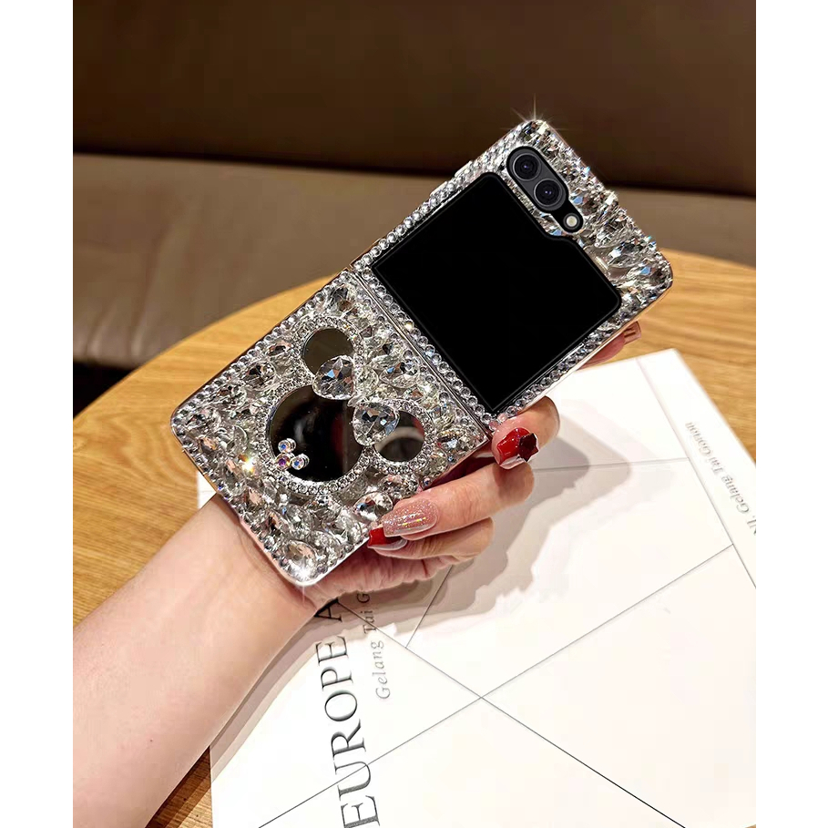 Bao Da Điện Thoại Nắp Lật Gương Trang Điểm Lấp Lánh Cho samsung galaxy z flip 5 z flip 4 z flip 3 z flip 5 Ốp