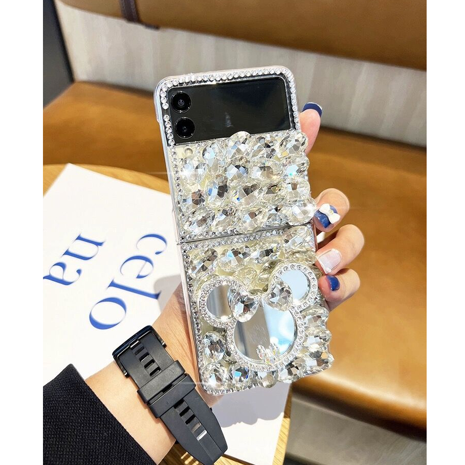 Bao Da Điện Thoại Nắp Lật Gương Trang Điểm Lấp Lánh Cho samsung galaxy z flip 5 z flip 4 z flip 3 z flip 5 Ốp