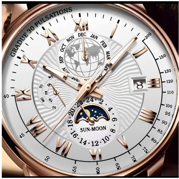 Popkozzi men'sluminous calendar đồng hồ thông thường da thạch anh đồng hồ đeo tay thời trang không thấm nước