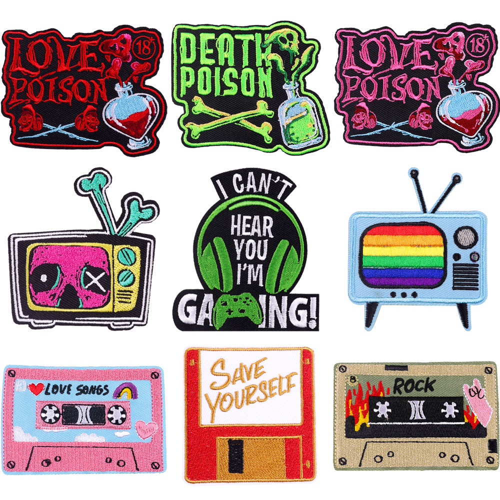 Punk love poison thêu sắt trên các bản vá với vải kết dính nóng chảy phụ kiện quần áo tự làm phụ kiện da t-shirt băng