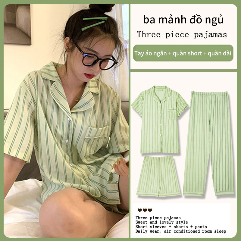 Pijama nữ bộ đồ ngủ lụa cộc tay bộ quần áo ở nhà nữ Bộ Đồ Pajamas Cotton In Hình Hoạt Hình Xinh Xắn Cho Nữ