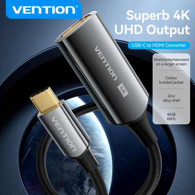 Vention cáp usb c sang hdmi bộ chuyển đổi 4k loại c nam sang hdmi nữ cho màn hình hdtv projrctor máy tính bảng thunderblot 3 sang dây hd