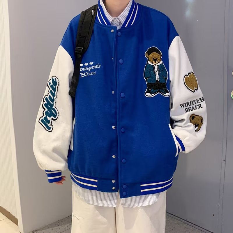 Aokang phiên bản hàn quốc của đồng phục bóng chày nam màu xanh lá cây áo khoác gấu hoạt hình high-level sense of youth simple top