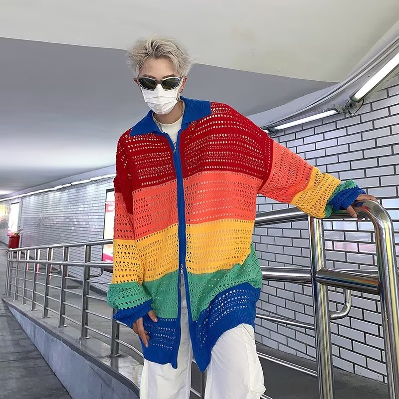 Áo sweater Dệt Kim Chống Nắng Mùa Thu 2023 Khoét Lỗ Có Khóa Kéo Màu Sắc Hợp Thời Trang Cho Nam Và Nữ m-2xl