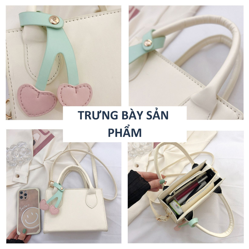 Túi vuông nhỏ nhỏ nữ 2023 mùa hè ngọt ngào dễ thương túi đeo vai thời trang đơn giản chéo chéo túi vuông nhỏ mang bùa dâu tây