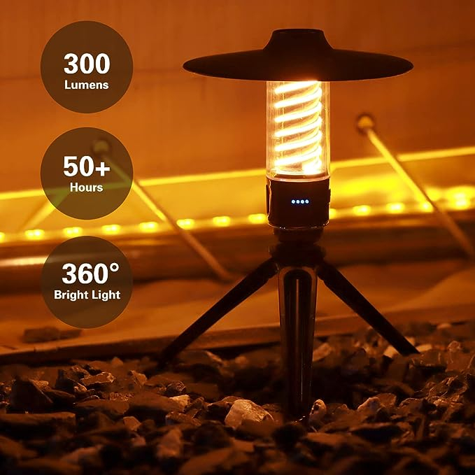 Đèn cắm trại retro có thể sạc lại, đèn pin led siêu sáng không thấm nước, đèn cắm trại ngoài trời có chân đế, đèn lồng ánh sáng ấm
