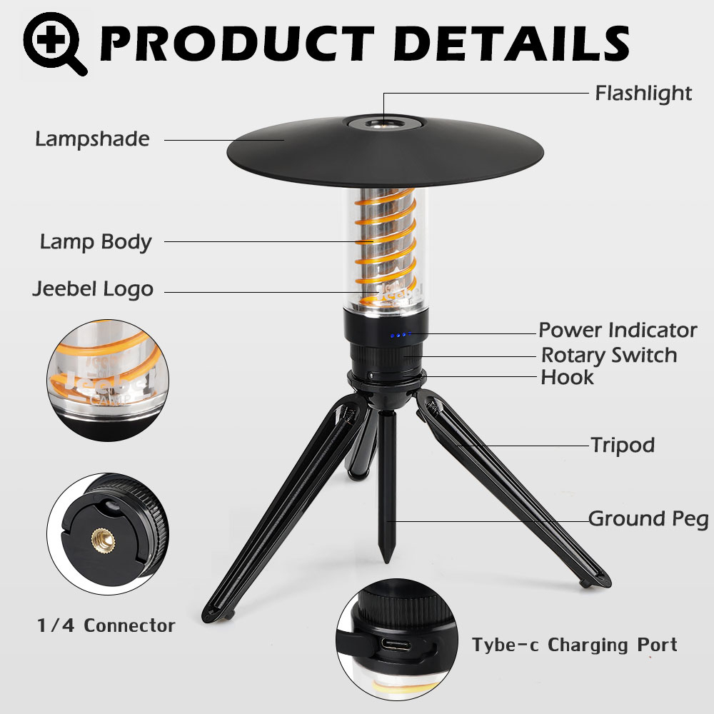 Đèn cắm trại retro có thể sạc lại, đèn pin led siêu sáng không thấm nước, đèn cắm trại ngoài trời có chân đế, đèn lồng ánh sáng ấm