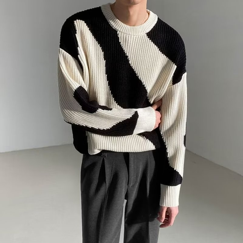 Yazhiniao Áo sweater Chui Đầu Dáng Rộng Phối Màu Tương Phản Cá Tính Cho Nam