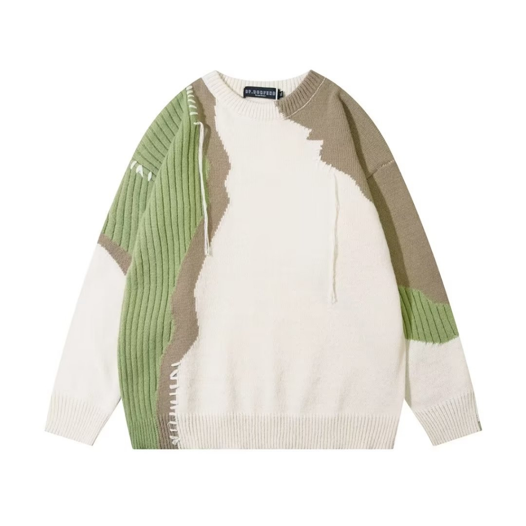 Yazhiniao Áo sweater Dệt Kim Thêu Hình Gấu Phối Màu Tương Phản Phong Cách harajuku Mỹ Cho Cặp Đôi