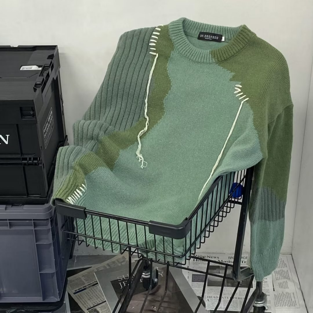Yazhiniao Áo sweater Dệt Kim Thêu Hình Gấu Phối Màu Tương Phản Phong Cách harajuku Mỹ Cho Cặp Đôi