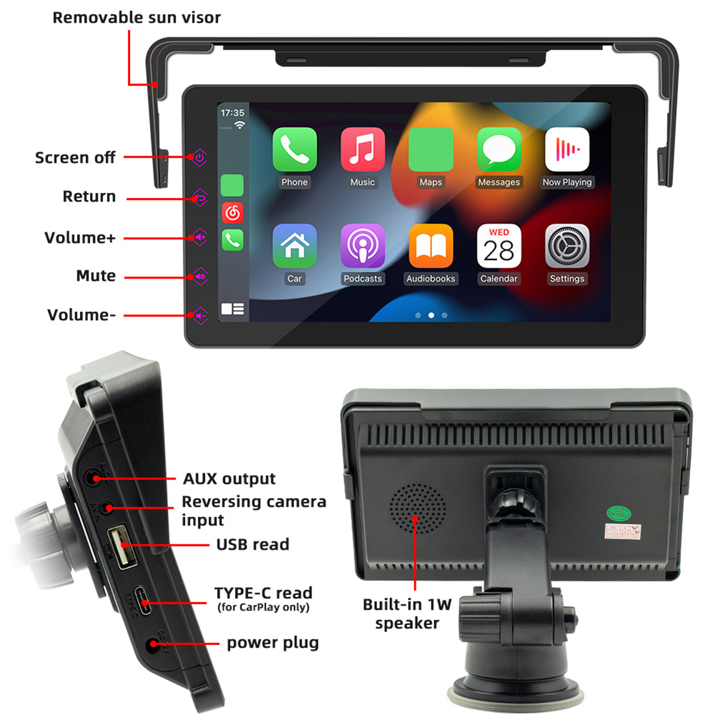 7 inch car radio bluetooth không dây tương thích carplay android auto fm radio mirrorlink hd built-in loa màn hình cảm ứng camera hành trình