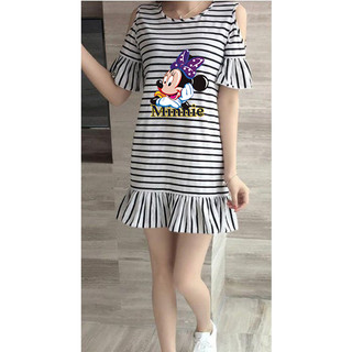 Mickey cartoon print dress summer korea east gate new 2023 casual cotton pure fashion xu hướng đa năng ins mid length t-shirt dress